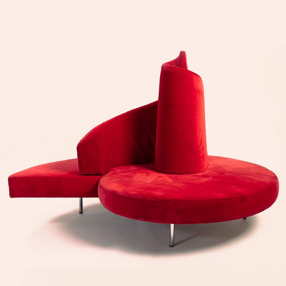 Red velvet Tatlin Sofa by Edra Italy