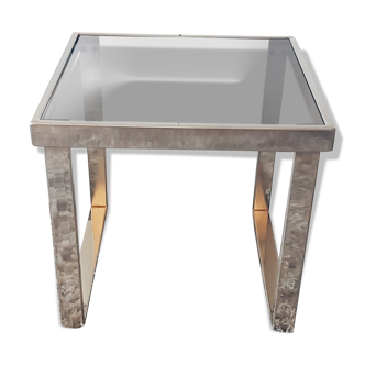 Table d'appoint cube en laiton et verre doré made in Italie