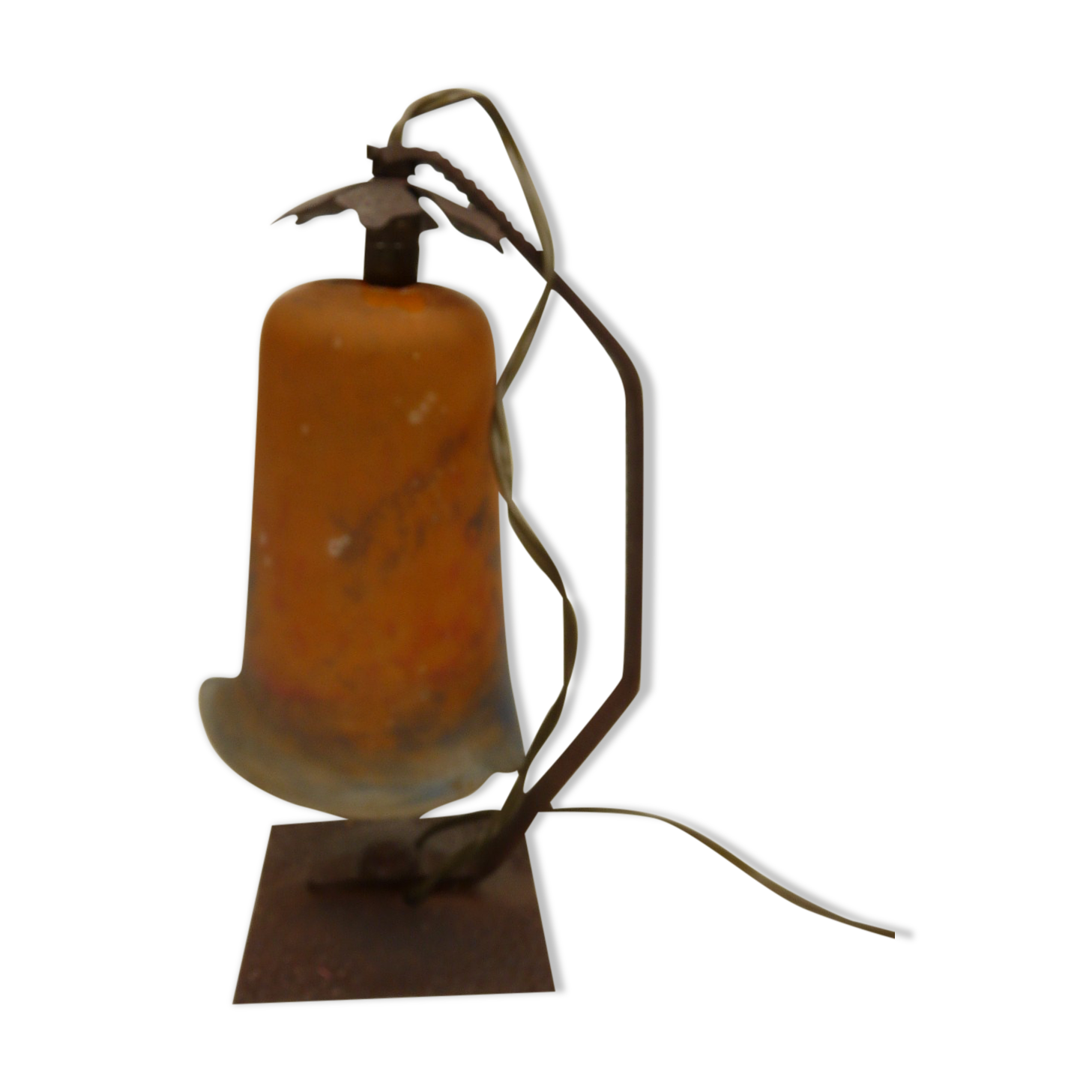 Art Deco lamp in glass paste and wrought iron with leaves