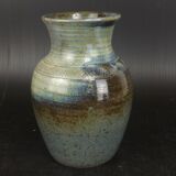 Vase en Grès Émaillé Coulant, Puisaye,Belle Signature d'Artiste Incurvé