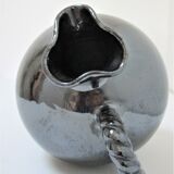 Black pearl glaze ceramic pitcher by Reinhold Rieckmann signed