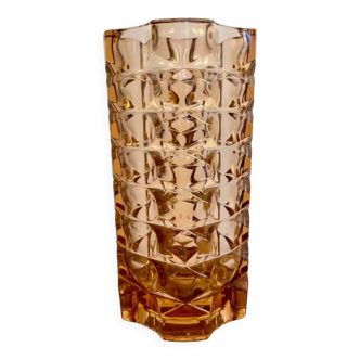 Art Deco Faceted Pink Glass Vase