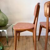 Set of 6 Scandinavian chairs in beech wood and pastel skaï 50s