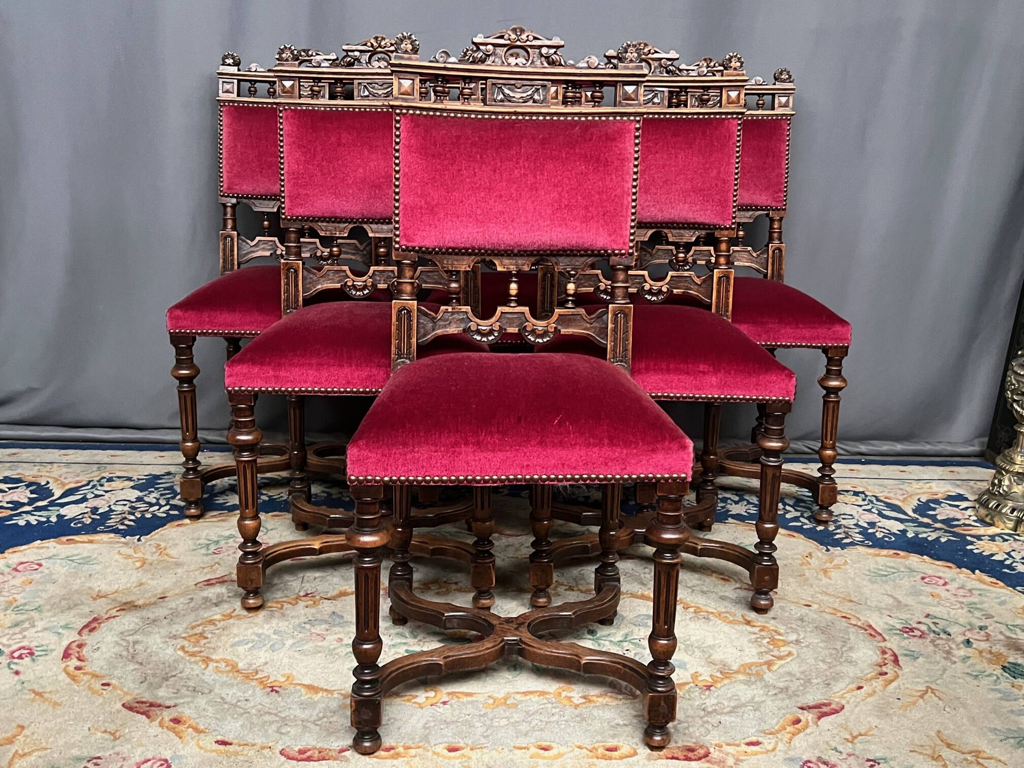 Set of six Renaissance style chairs.
