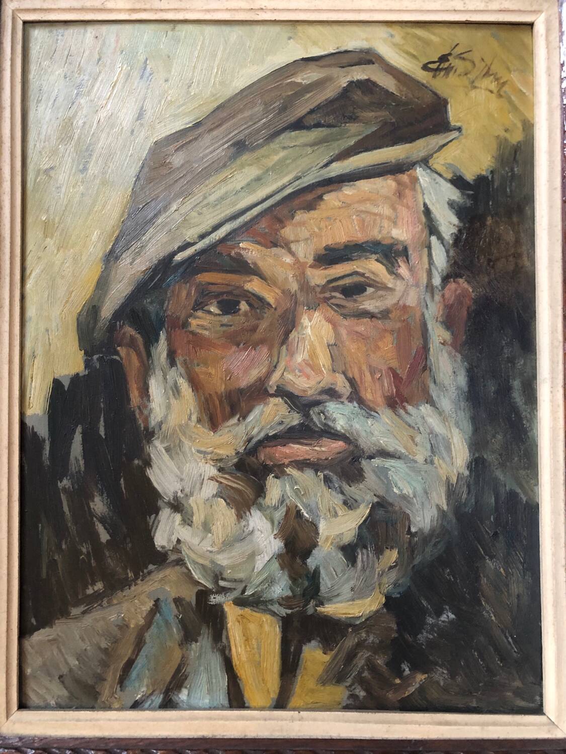 Oil on panel portrait of an old bearded man