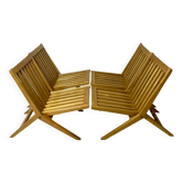 Chaises ciseaux en bois massif design vintage années 1970