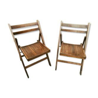 Pair of folding chairs in vintage wood