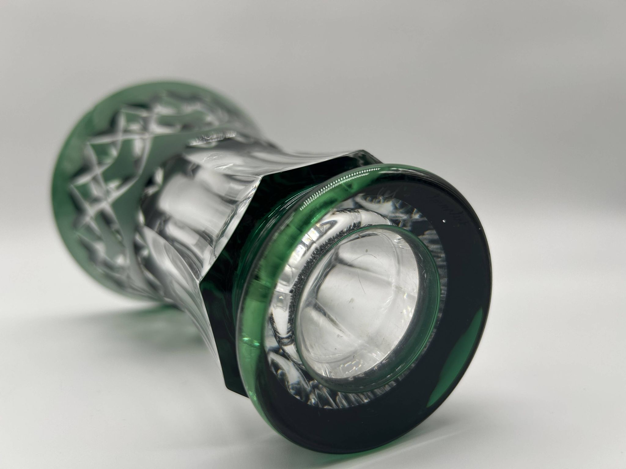 Cut and lined green crystal vase from Val Saint-Lambert
