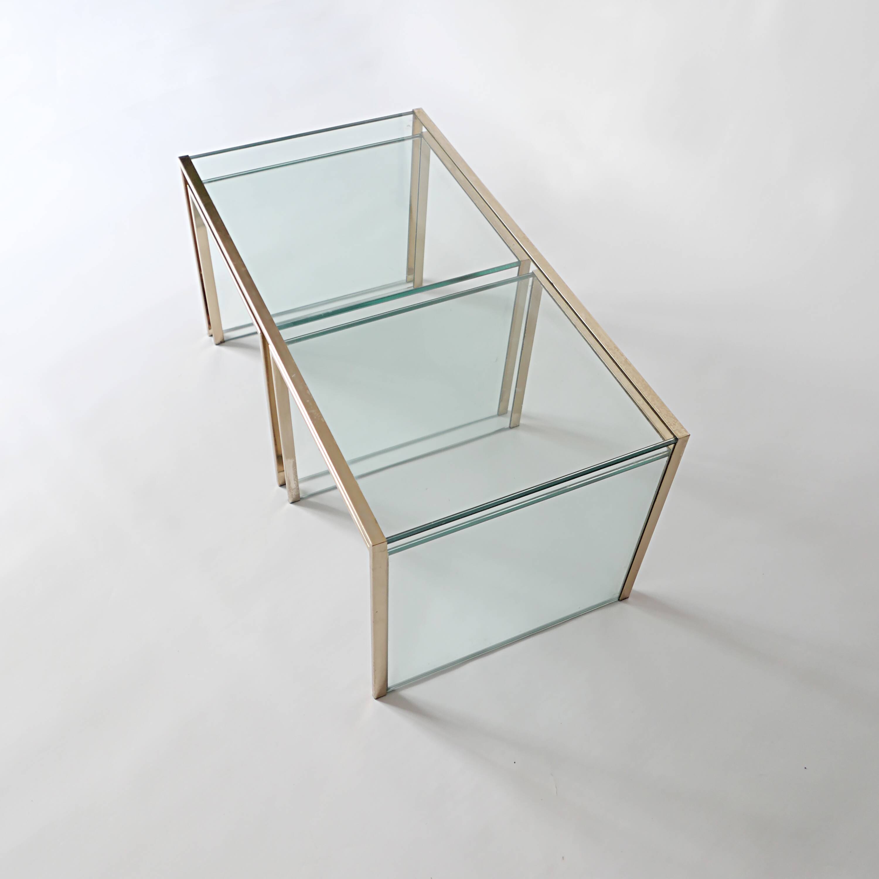 3 nesting coffee tables in glass and gilded metal, 1950-1970