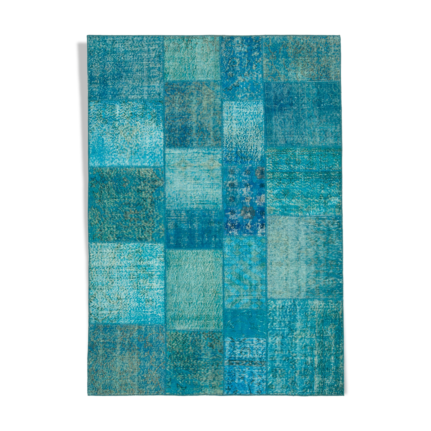Hand-knotted oriental overdyed 170 cm x 244 cm turquoise patchwork rug