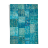 Hand-knotted oriental overdyed 170 cm x 244 cm turquoise patchwork rug