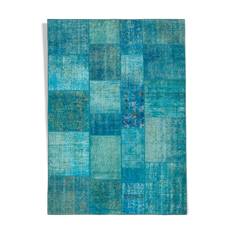 Hand-knotted oriental overdyed 170 cm x 244 cm turquoise patchwork rug