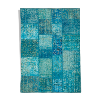 Tapis oriental noué à la main 170 cm x 244 cm patchwork turquoise