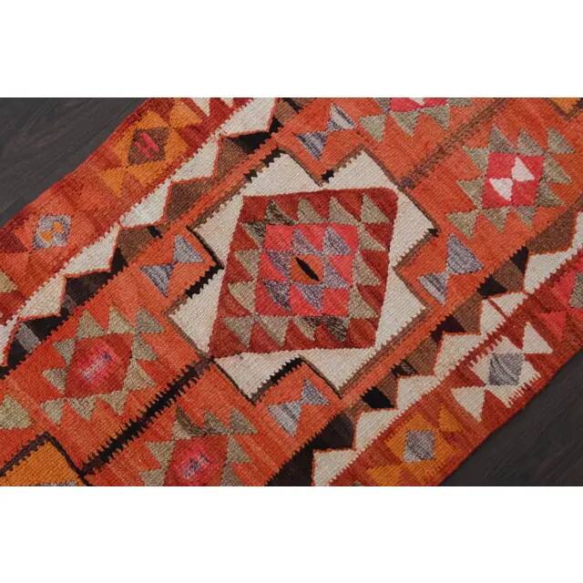 1970s Turkish Oushak Handmade Wool Cotton Orange Runner Rug 79x254
