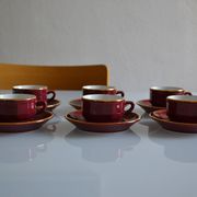 Set of 6 Apilco cups ** Rare colour Bordeaux or Burgundy **