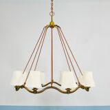 Large Viennese Modernism curved brass wave chandelier by Hugo Gorge, 1940s