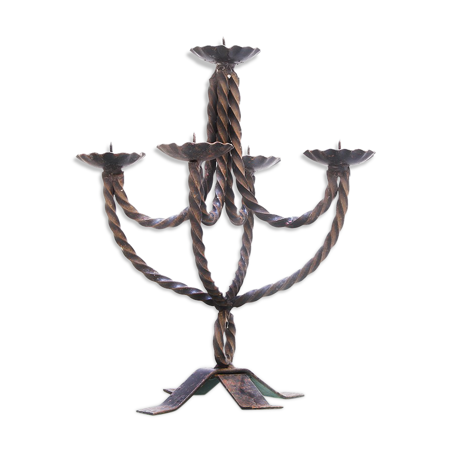 Vintage church brutalist hand forged iron candle holder