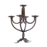 Vintage church brutalist hand forged iron candle holder