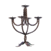 Vintage church brutalist hand forged iron candle holder