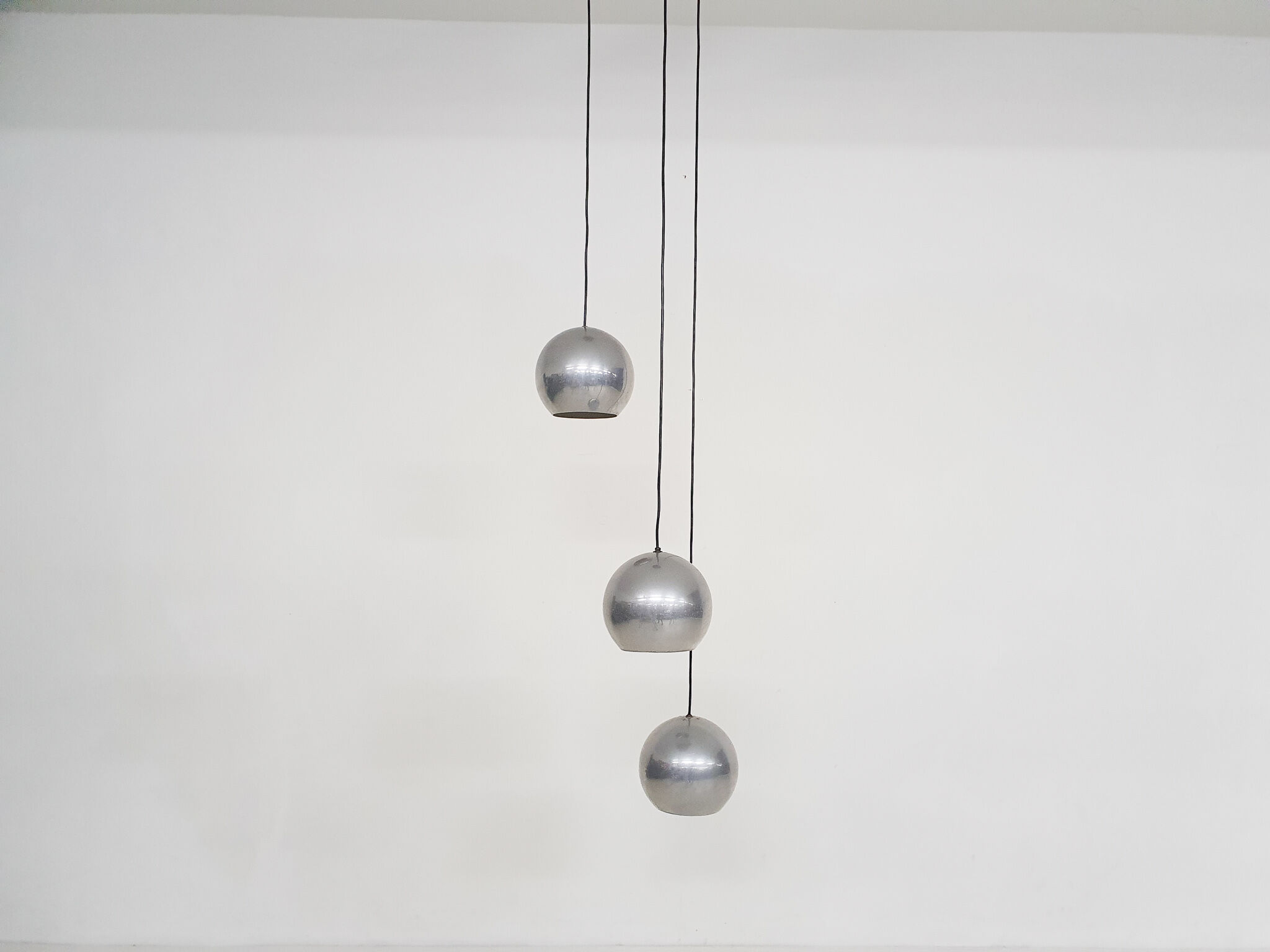 Set of three metal globes light, The Netherlands 1960's