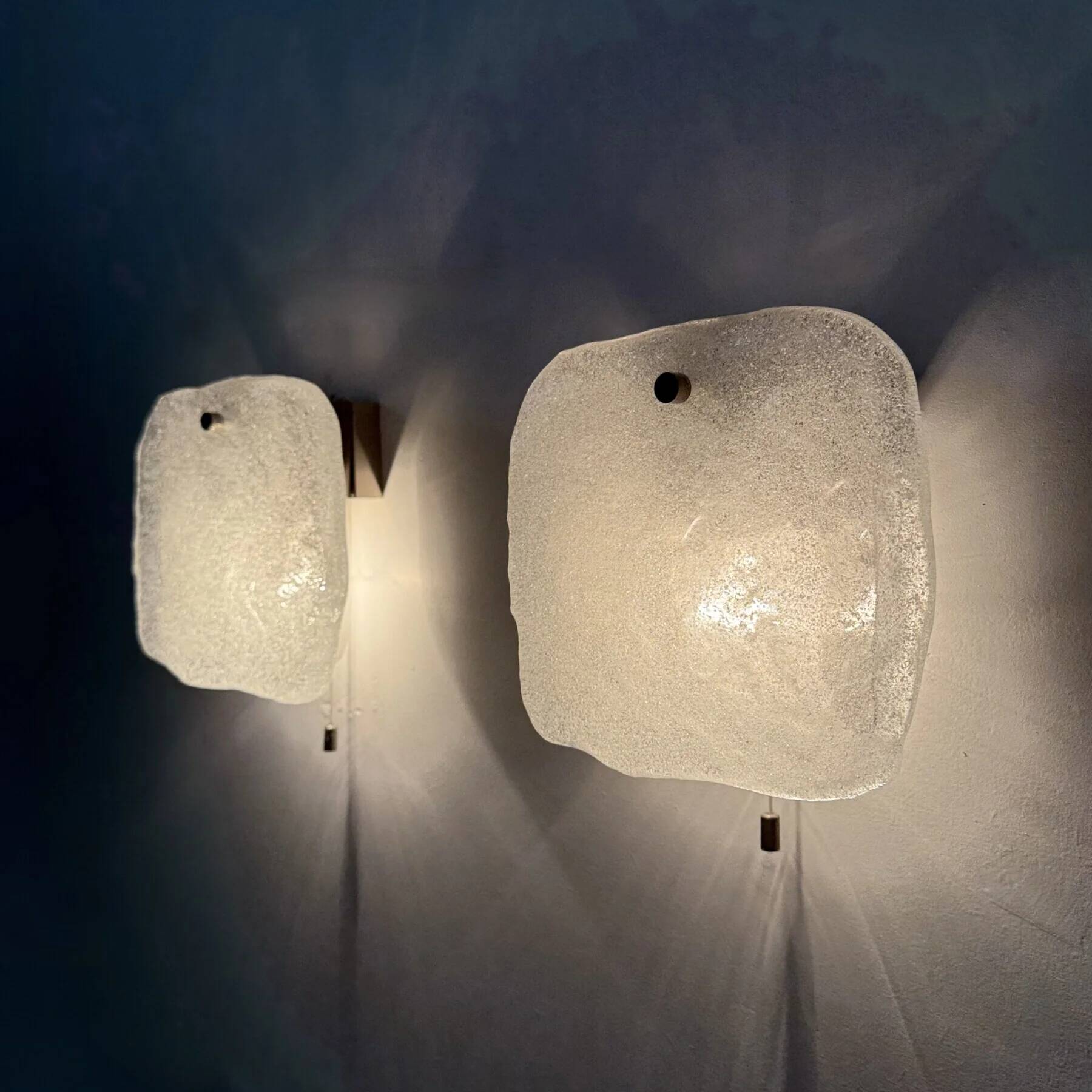 Set of 2 J.T. Kalmar ice glass wall lamps sconce, 1970s, Germany