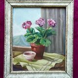 1940s French Cecile Haeni Hydrangea Still Life – Signed Vintage Oil on Pane