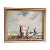 Huile sur toile Marie Charlot 1900 style victorien femmes mer