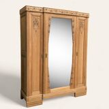Parisian Art Deco style wardrobe in solid raw oak, 1950