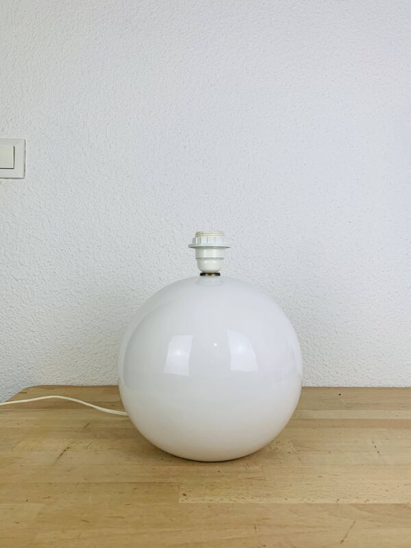 Lampe boule céramique blanche et rouge, années 80