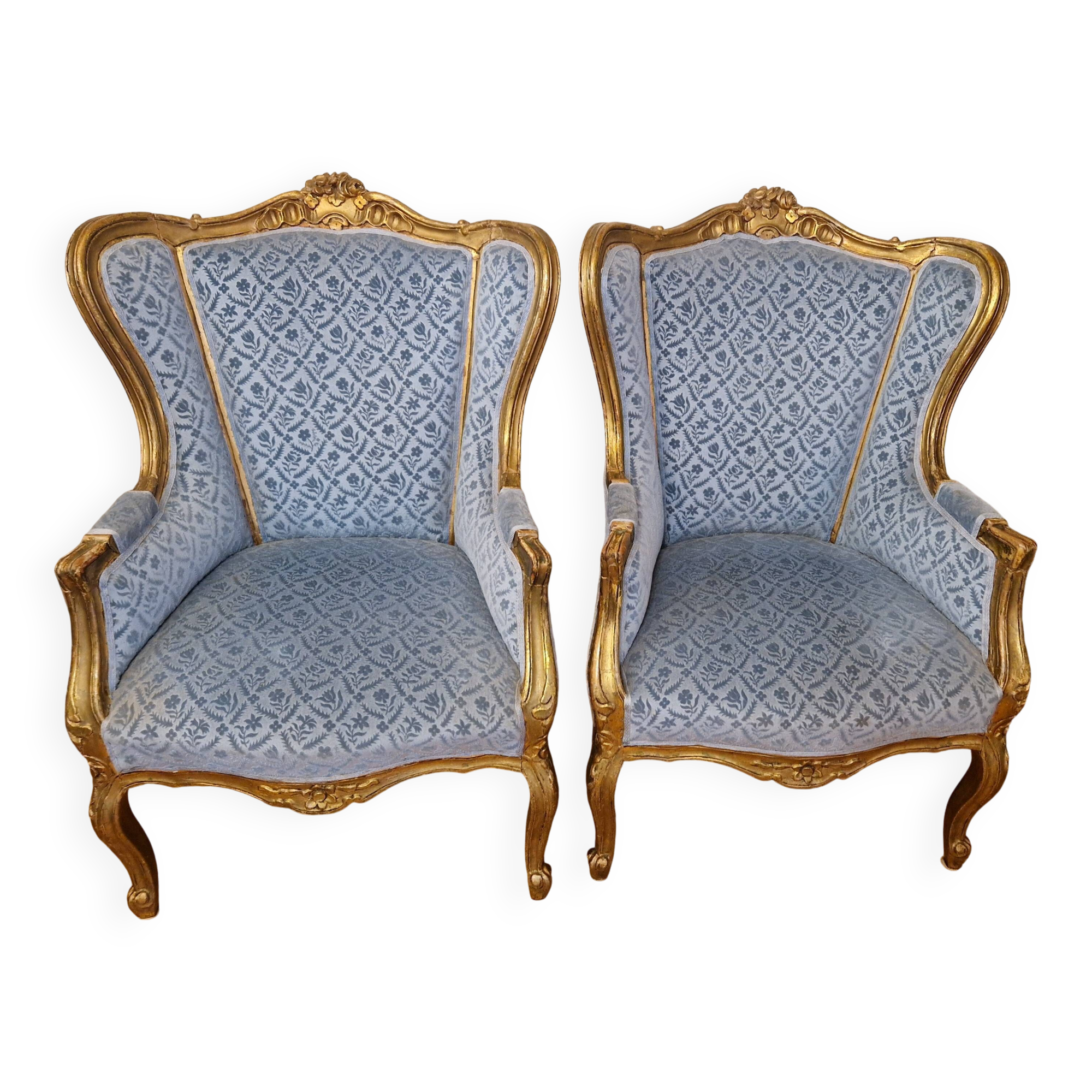 Pair of gilded bergère armchairs