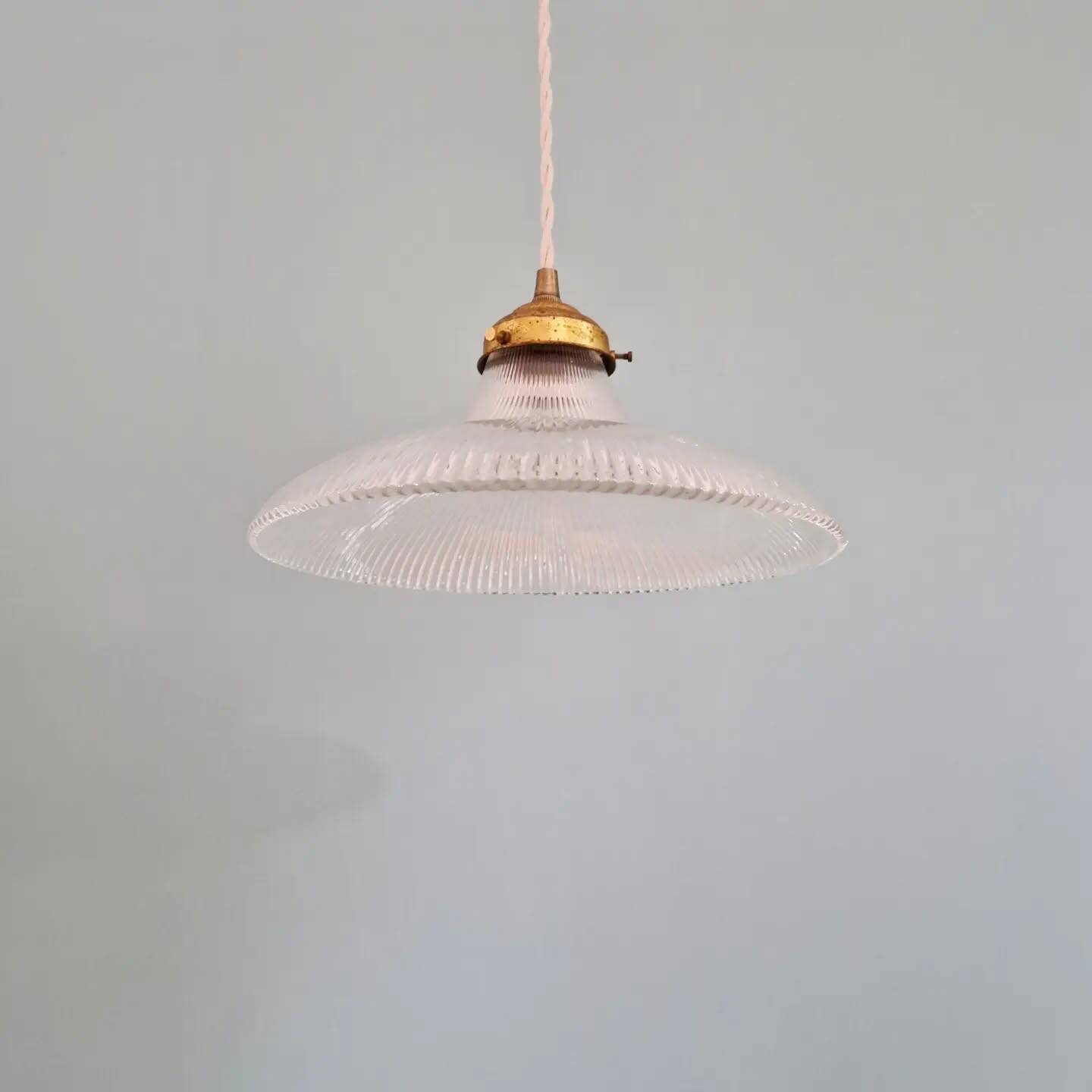Suspension Art Déco en verre rainuré transparent, années 1930
