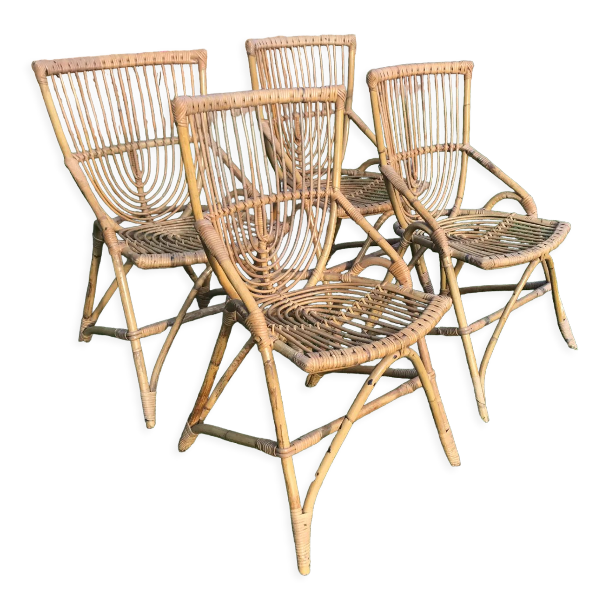 4 vintage rattan chairs 1950