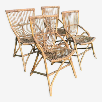 4 chaises en rotin vintage 1950