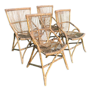 4 chaises en rotin vintage - 1950