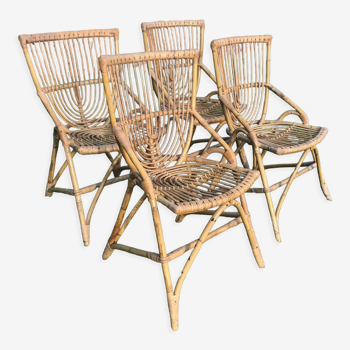 4 vintage rattan chairs 1950