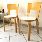 Pair of chair 66 design Alvar Aalto artek edition melaminé white