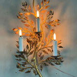 Gilded metal wall lamp with foliage, France circa 1950