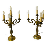 Large table lamps in solid bronze, decorated with acanthus leaves.