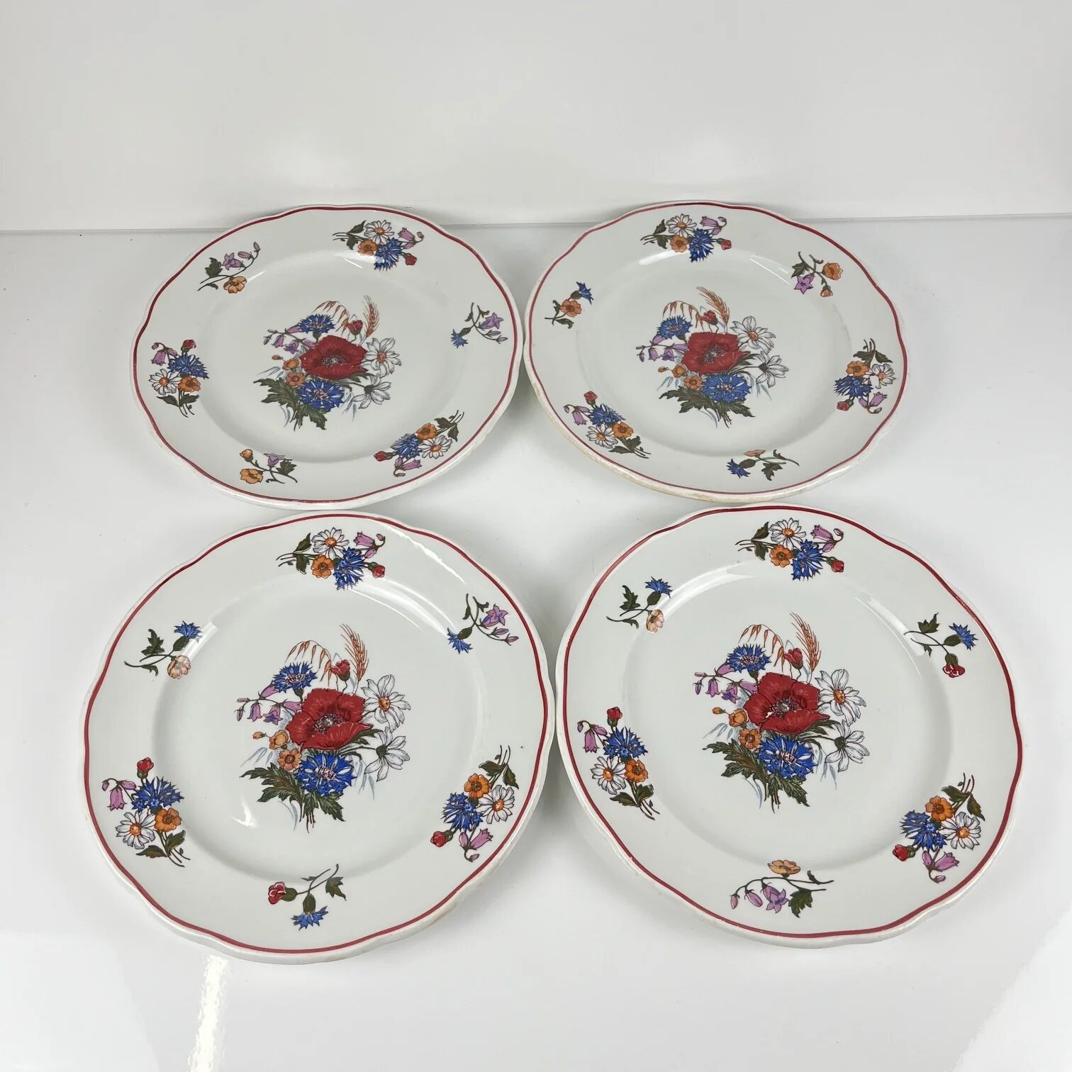 Set de 4 assiettes plates "Agreste", Sarreguemines, fin XXe, Pyroblan