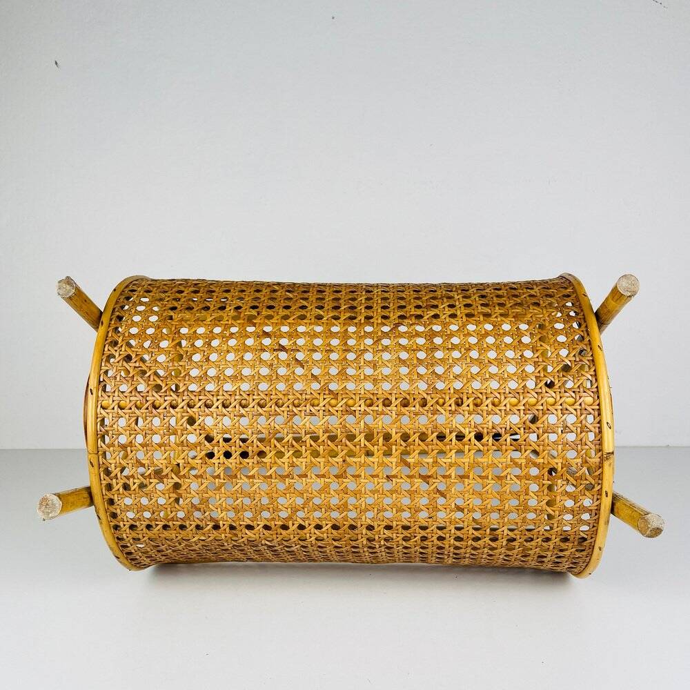 Vintage bamboo and Vienna straw magazine rack, Italy, 1960s.
