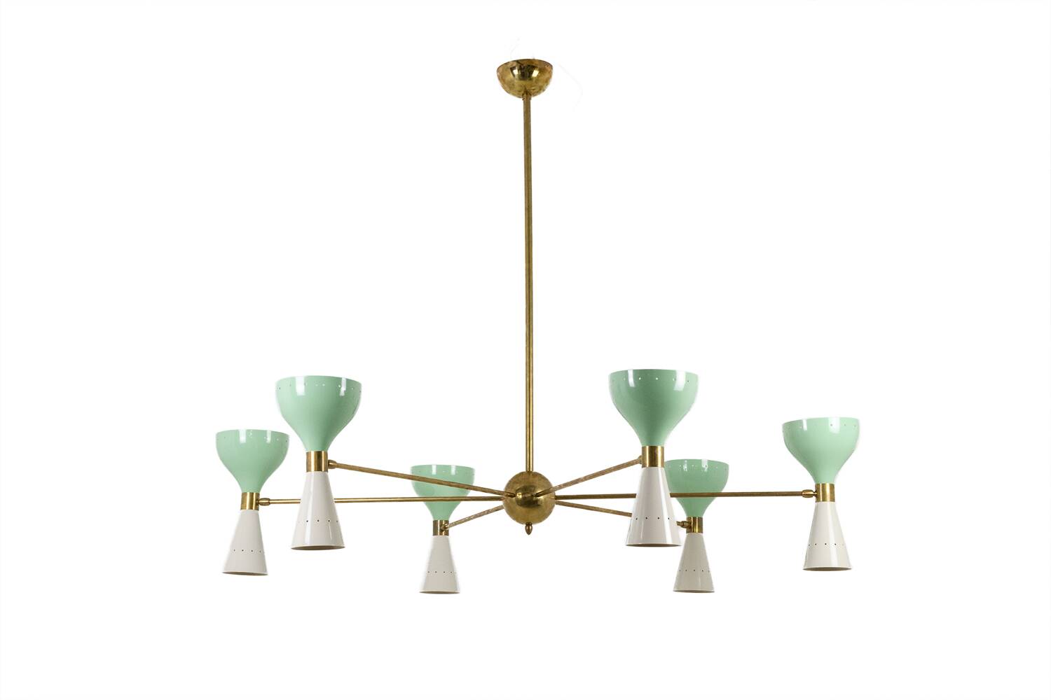 Radiant diablo-shaped chandelier with 12 lights. Contemporary.