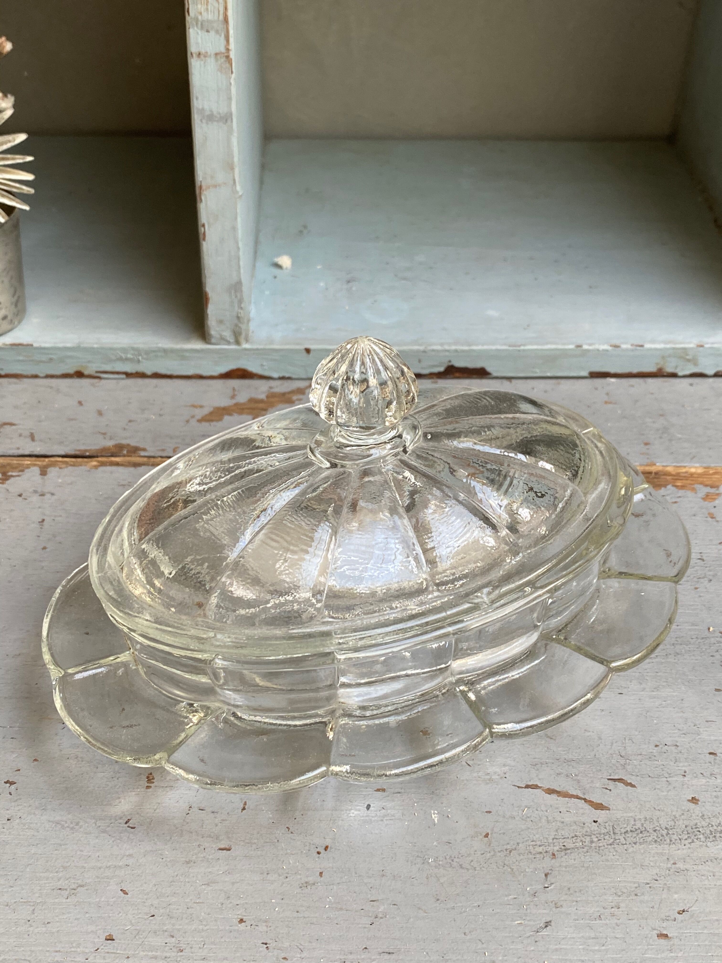 Vintage glass butter tray