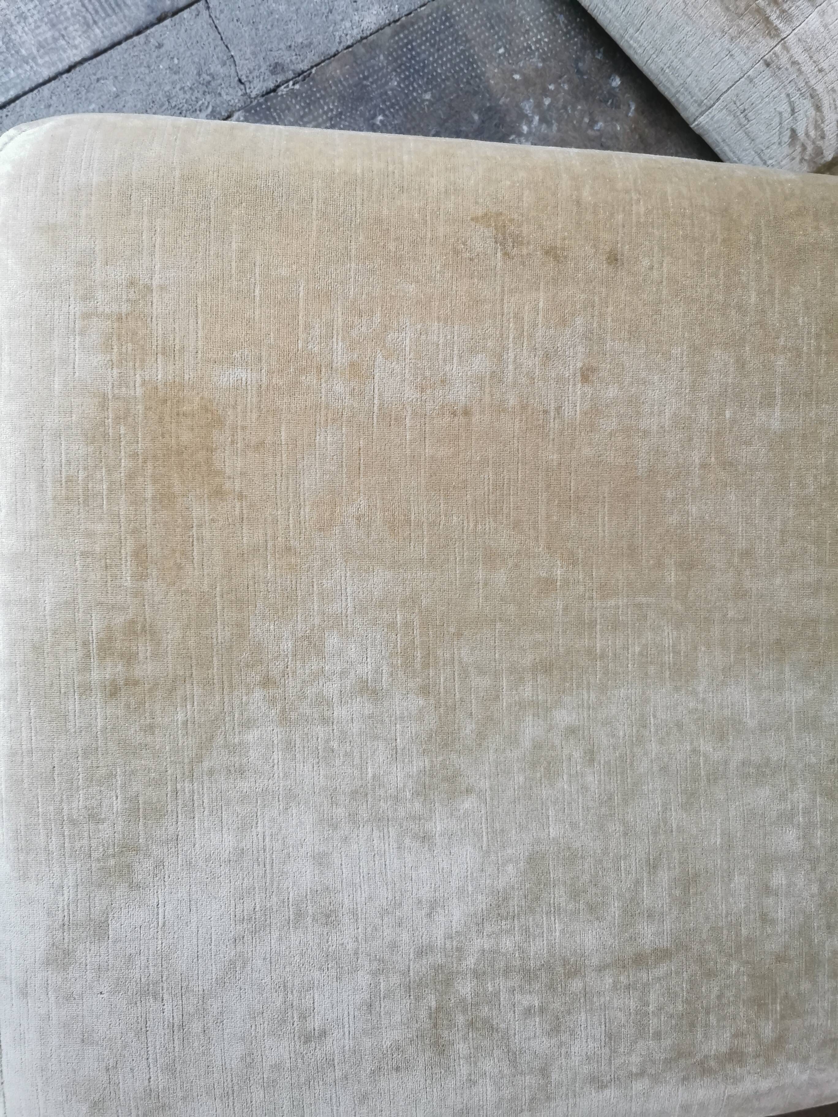 Pair of modular velvet armchairs and ottoman