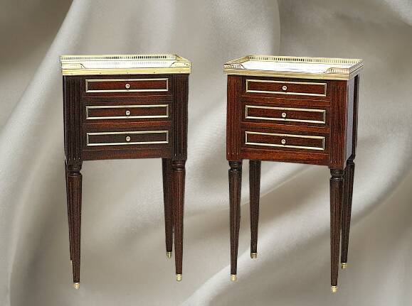 Pair of Nightstands Mahogany White Carrara Marble Louis XVI Style