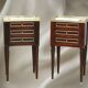Pair of Nightstands Mahogany White Carrara Marble Louis XVI Style