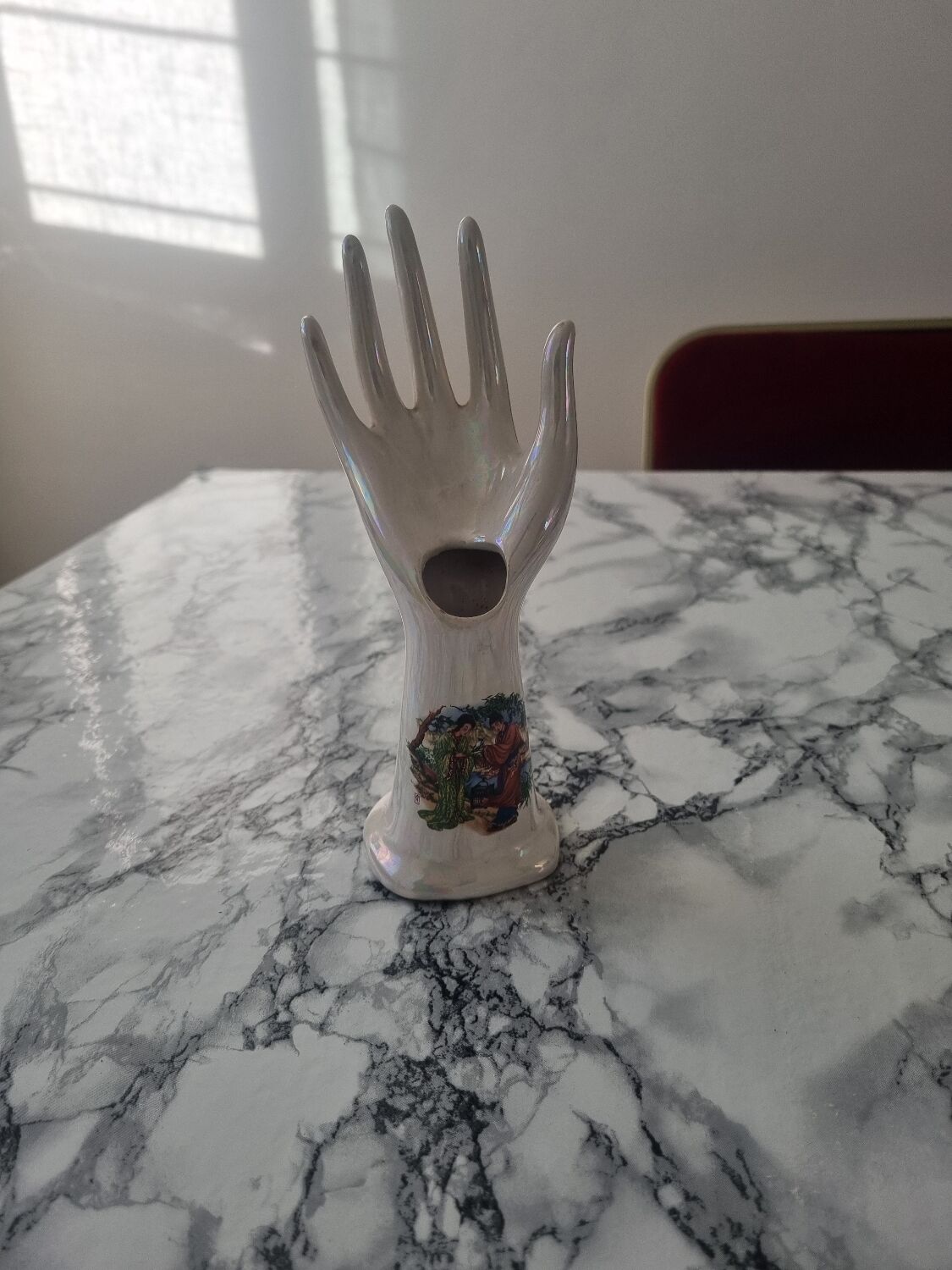 Iridescent white vintage bud vase