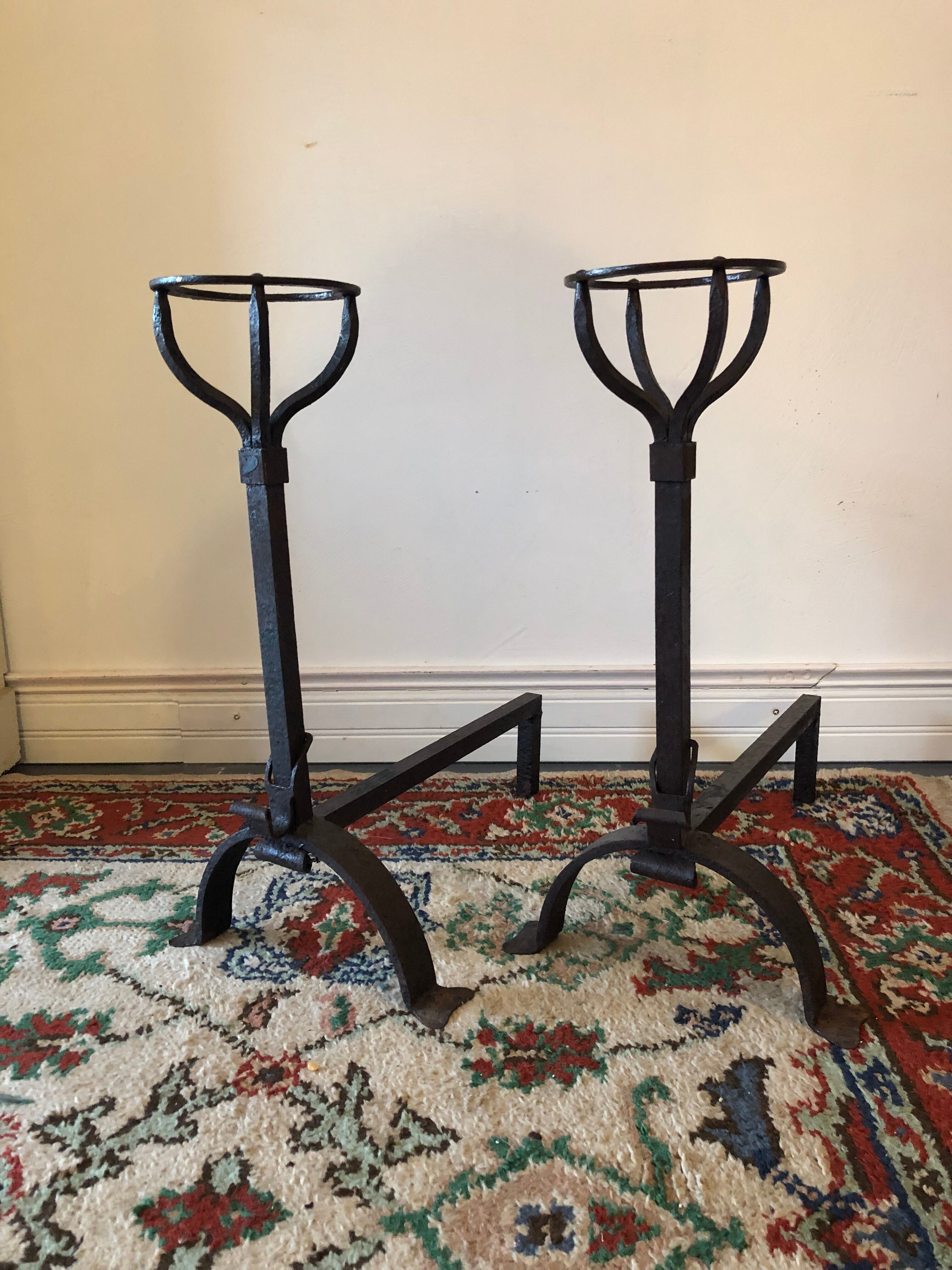 Ancient cast iron chenets