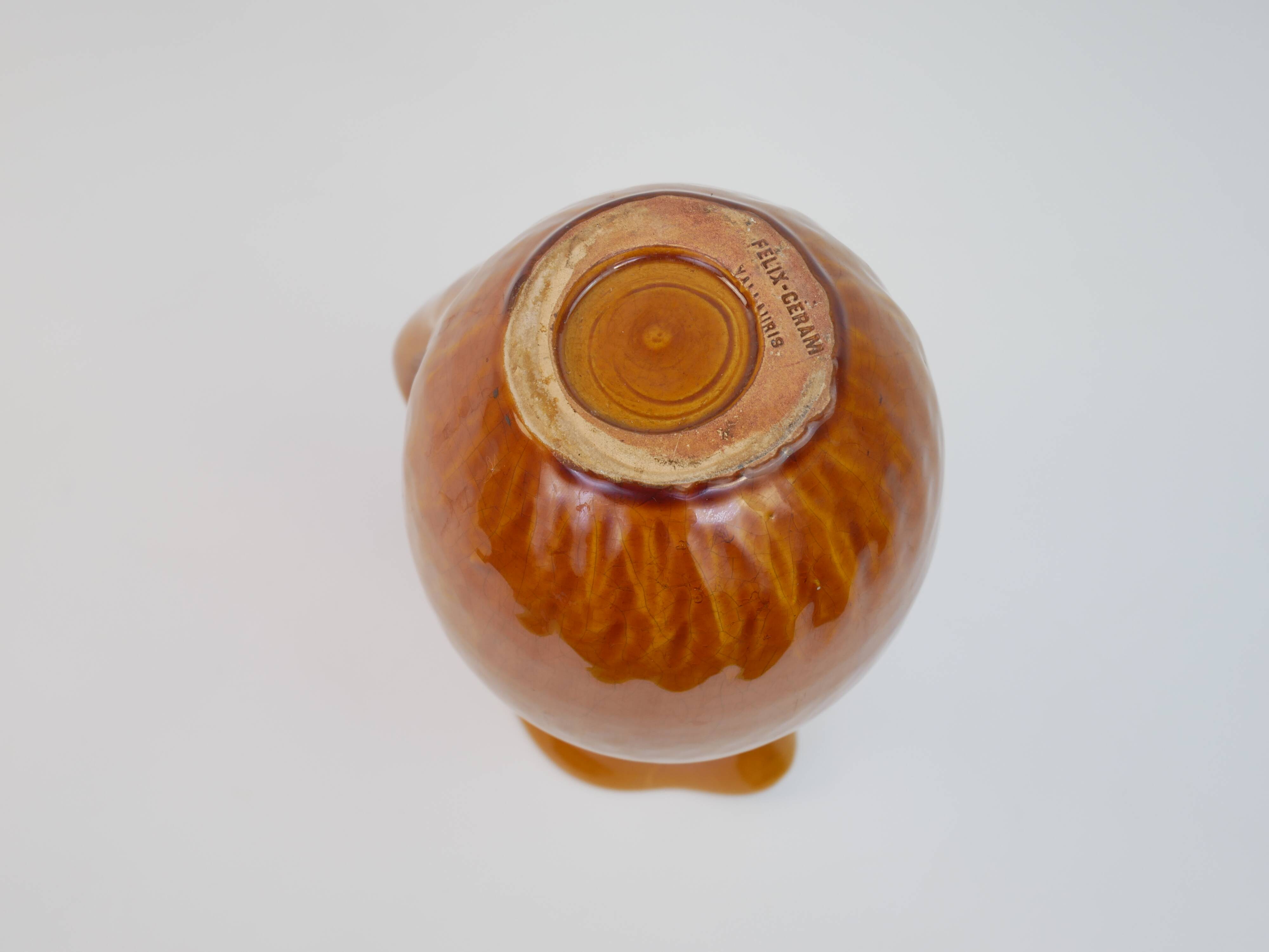 Yellow ochre ceramic pitcher signed Félix Céram Vallauris circa 1960