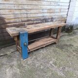 Old oak and beech workbench with its press