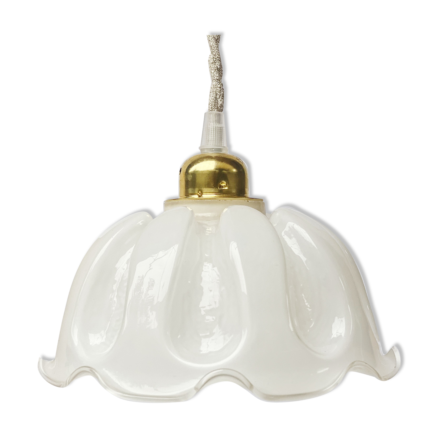 Pendant lamp with vintage globe in white opaline